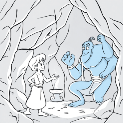 Coloring Book: Aladdin and the Genie in the Cave