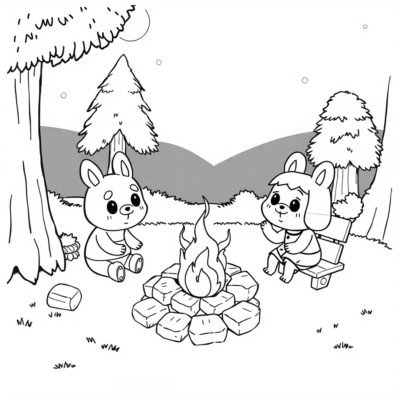 Coloring Book: Animal Crossing – Island Residents by the Campfire
