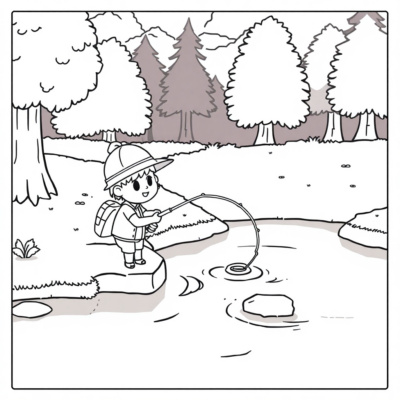 Coloring Book: Animal Crossing – Character Fishing by the River