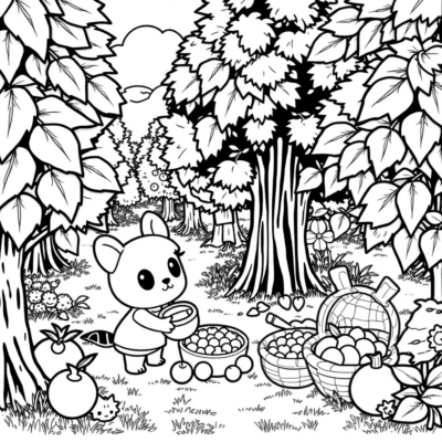 Coloring Book: Animal Crossing – Fruit Gathering in the Orchard