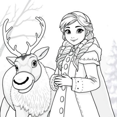 Coloring Book: Anna in a Winter Coat with Reindeer Sven