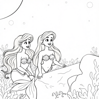 Coloring Book: Ariel and Her Sisters at the Underwater Concert