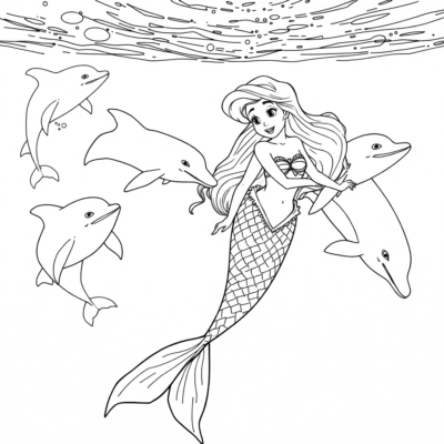 Coloring Book: Ariel Swims with Dolphins