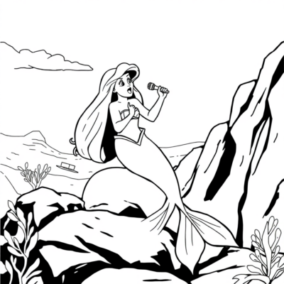 Coloring Book: Ariel Sings on the Rock