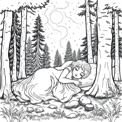 Coloring Book: Aurora Sleeping in the Forest