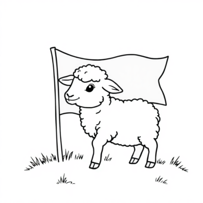 Coloring Page: Little Lamb with a Flag