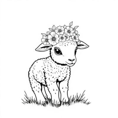 Coloring Book: Lamb with a Floral Crown