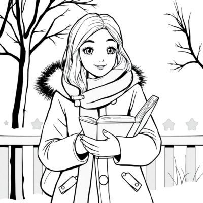 Coloring Book: Bella in a Winter Coat with a Book