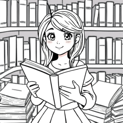Coloring Book: Bella with a Book in the Library