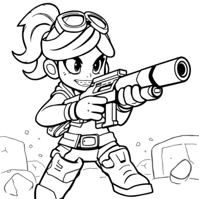 Coloring Book: Brawl Stars – Shelly with a Double-Barreled Shotgun in Action
