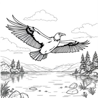 Coloring Book: Buckbeak Flying Over the Lake