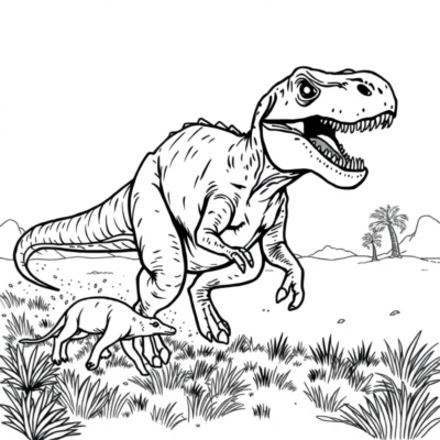 Coloring Book: Dinosaur – Allosaurus Chasing Its Prey