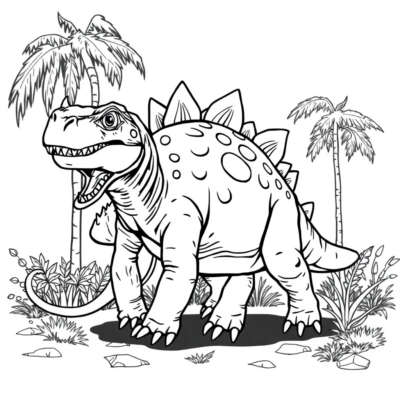Coloring Book: Dinosaur – Ankylosaurus Protects Itself from Predators