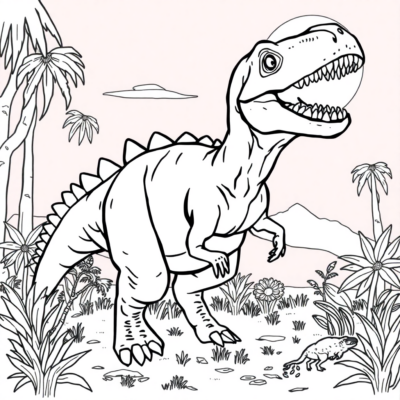Coloring Book: Dinosaur – Dinosaur Chasing Its Prey