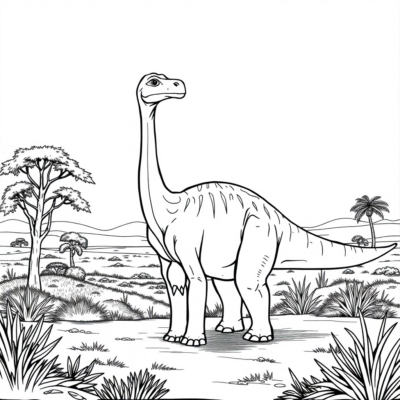 Coloring Book: Dinosaur – Long-Necked Dinosaur on the Savannah
