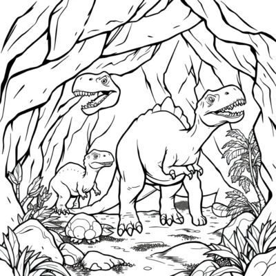 Coloring Book: Dinosaur – Dinosaurs Living in a Cave