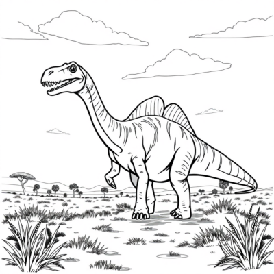 Coloring Book: Dinosaur – Diplodocus Roaming the Savannah