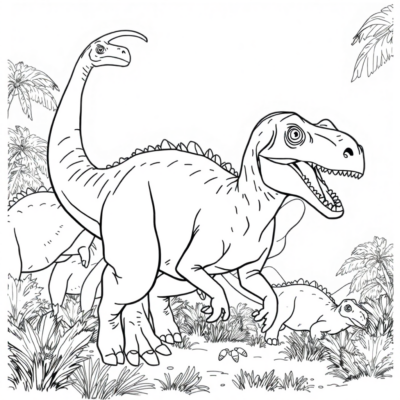 Coloring Book: Dinosaur – Dromaeosaurus Hunting in a Pack