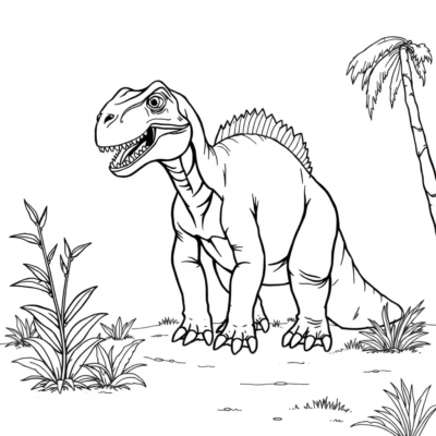 Coloring Book: Dinosaur – Iguanodon Eating Plants on the Meadow
