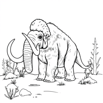 Coloring Book: Dinosaur – Mammoth in Prehistoric Winter