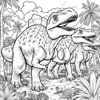 Coloring Book: Dinosaur – Pachycephalosaurus Fighting in a Herd