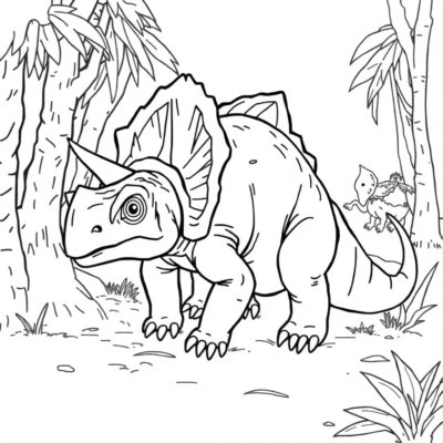 Coloring Book: Dinosaur – Protoceratops Hiding from Predators