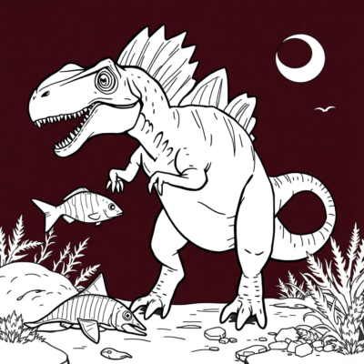 Coloring Book: Dinosaur – Spinosaurus Hunting for Fish