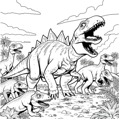 Coloring Book: Dinosaur – Styracosaurus in Battle with Other Dinosaurs