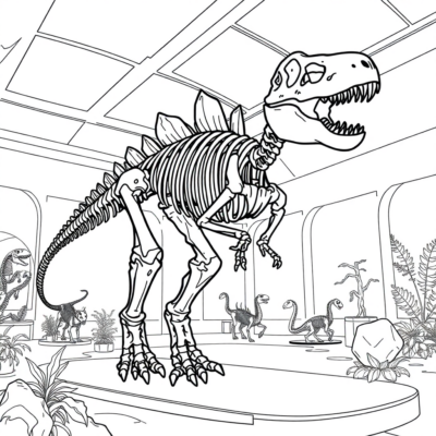 Coloring Book: Dinosaur – Dinosaur Skeleton in the Museum