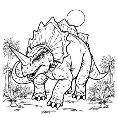 Coloring Book: Dinosaur – Triceratops Defending Its Territory