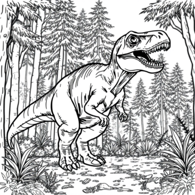 Coloring Book: Dinosaur – Tyrannosaurus in the Forest