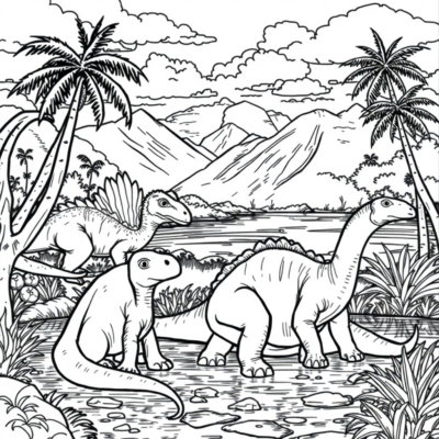 Coloring Book: Dinosaurs – Dinosaurs Relaxing by the River