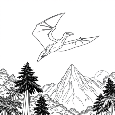 Coloring Book: Dinosaurs – Pteranodon Soars High Above the Forest