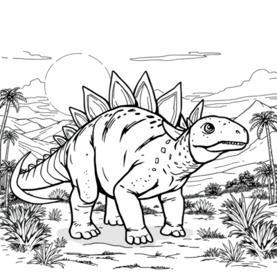 Coloring Book: Dinosaurs – Stegosaurus Wanders Through the Valley
