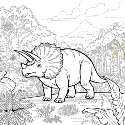 Coloring Book: Dinosaurs – Triceratops in the Prehistoric Forest
