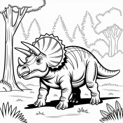 Coloring Book: Dinosaurs – Triceratops in a Prehistoric Forest