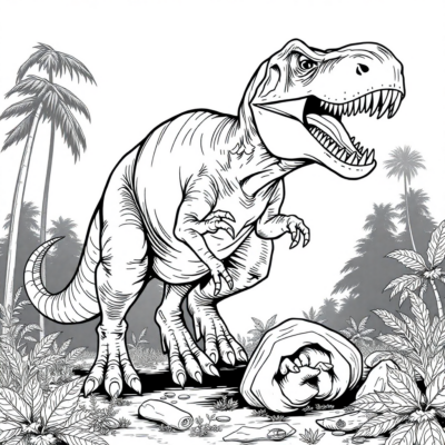 Coloring Book: Dinosaurs – Tyrannosaurus Rex Hunting Its Prey