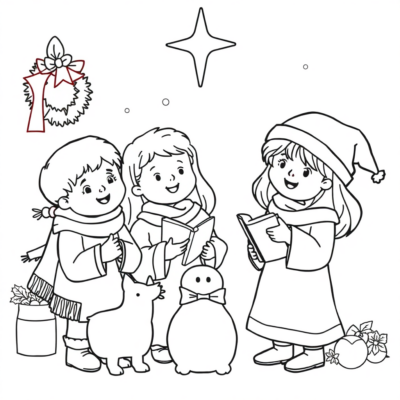 Coloring Book: For Children Aged 4-5 – Singing Carols at Home