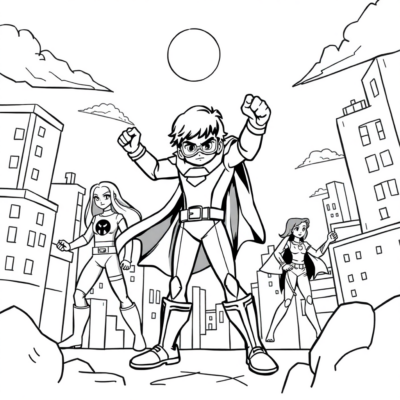 Coloring Book: For Older Kids – Heroes Saving the City