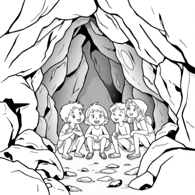 Coloring Book: For Older Kids – Cave Exploration with Friends
