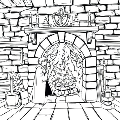 Coloring Book: Gryffindor Common Room by the Fireplace