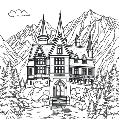 Coloring Book: Ravenclaw House with a Mountain View