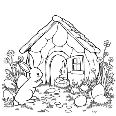 Coloring Book: House of Eggs and Bunnies
