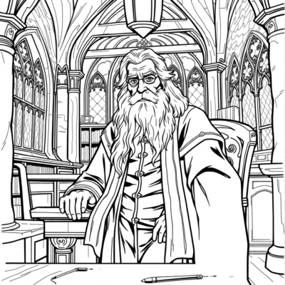 Coloring Book: Dumbledore at His Desk in Hogwarts