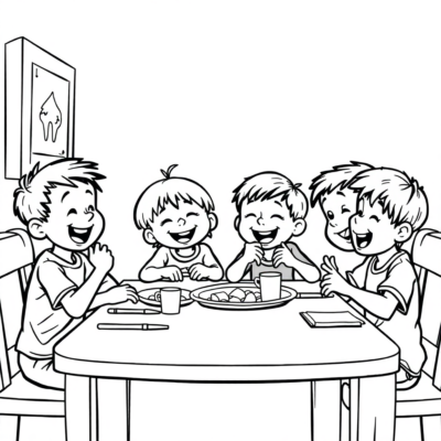 Coloring Book: Children Laughing at the Table