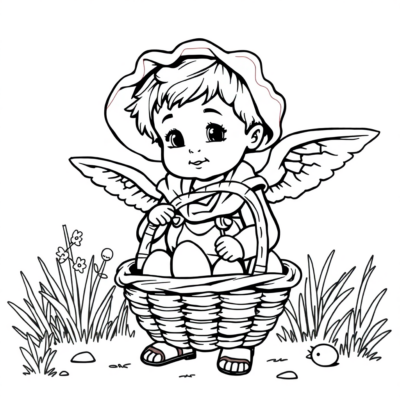 Coloring Book: Child with a Basket of Eggs