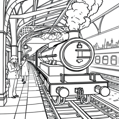 Coloring Book: The Hogwarts Express at the Station