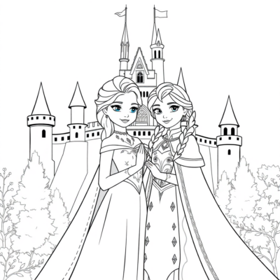 Coloring Book: Elsa and Anna Together in the Castle