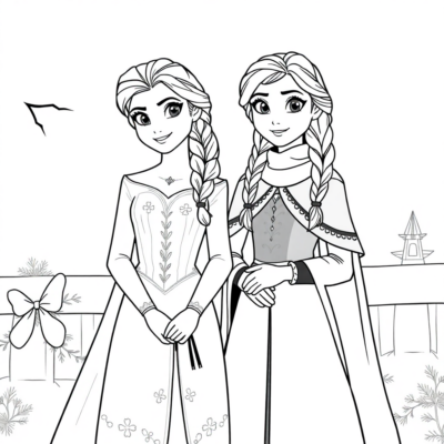 Coloring Book: Elsa and Anna in Holiday Outfits