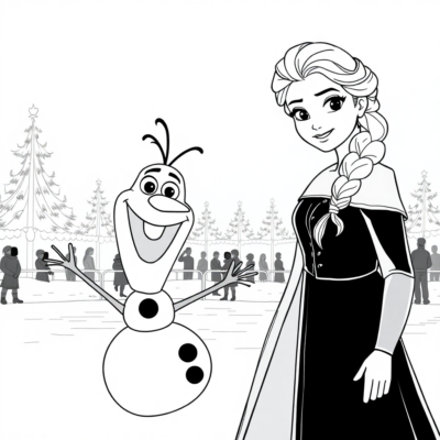 Coloring Book: Elsa and Olaf on Ice Skates